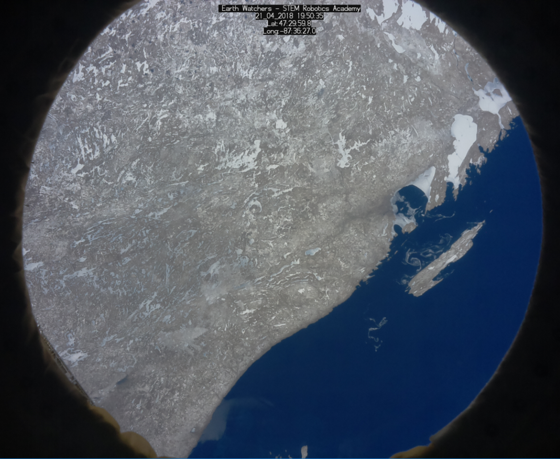 The Earth Watchers team captured this image that shows a frozen lake in Canada!