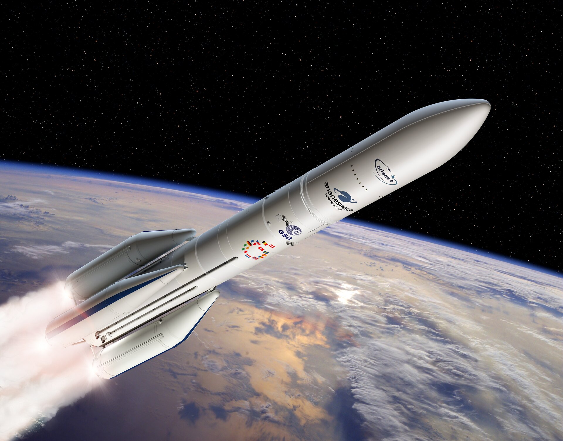 Wizualizacja rakiety Ariane 6 w konfiguracji z czterema boosterami (A64)