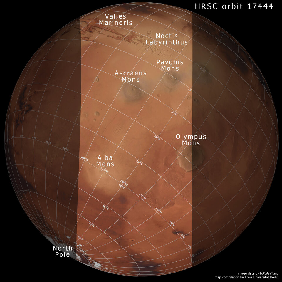 Mapa de localização da região de Tharsis em Marte