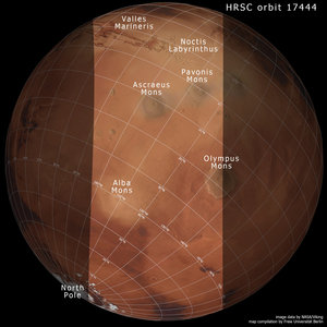 Location map of the Tharsis region on Mars