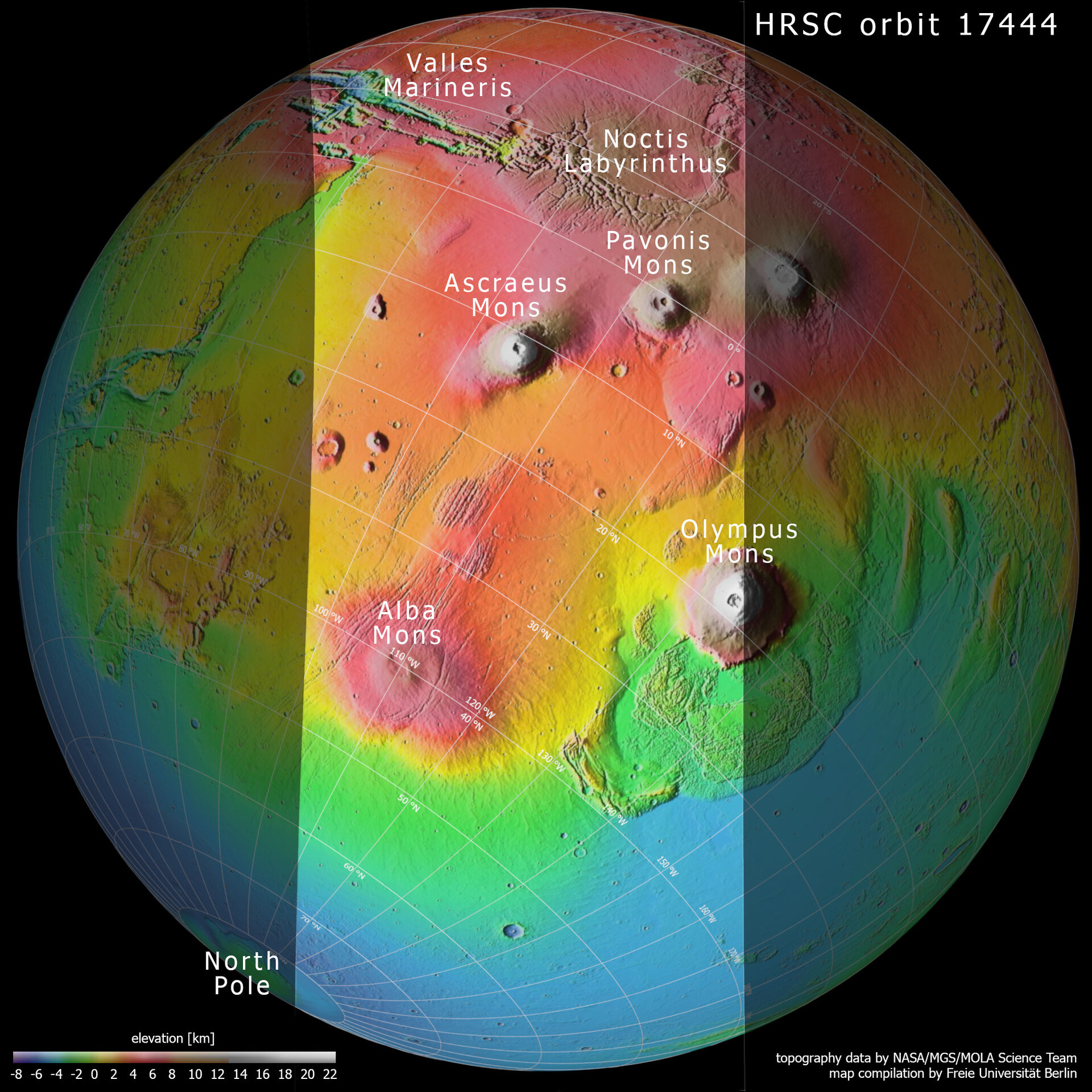 Topography of Tharsis region on Mars