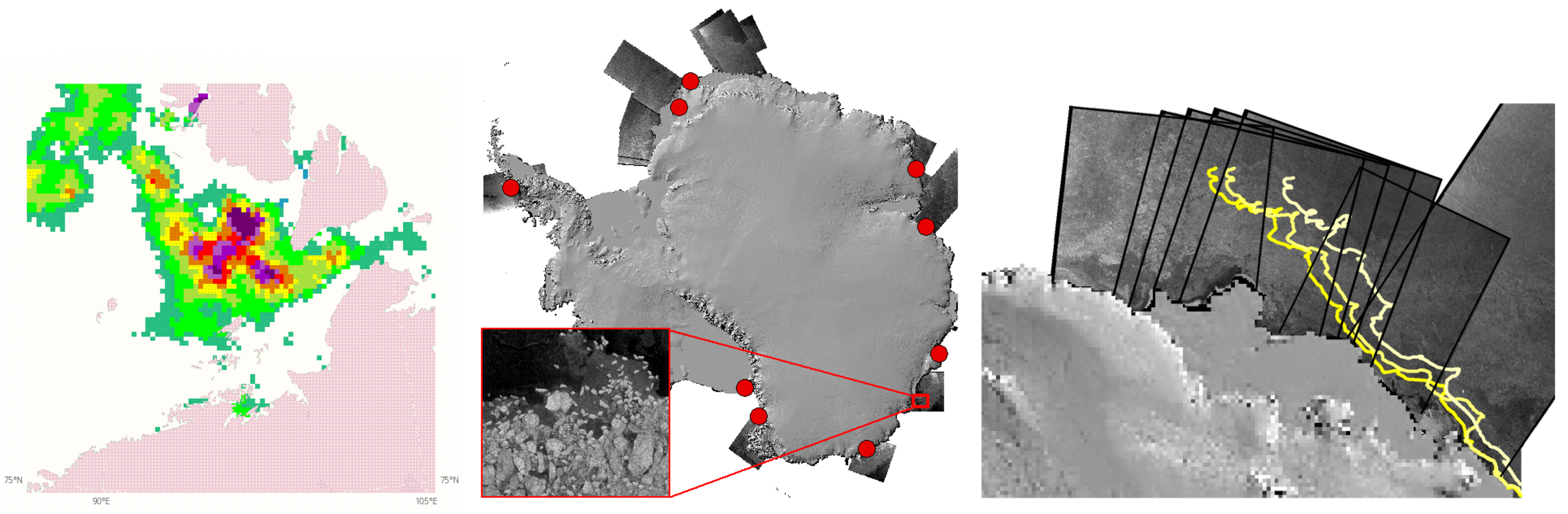 Sea-ice concentration map, near-real time SAR data and tracking ships and buoys