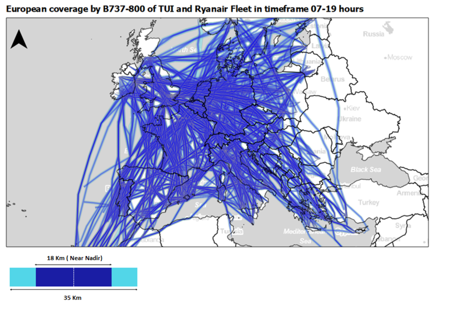 Coverage of Europe by TUI and Ryanair fleets in a day
