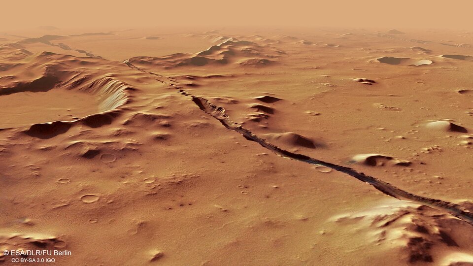 Vista em perspetiva da Cerberus Fossae