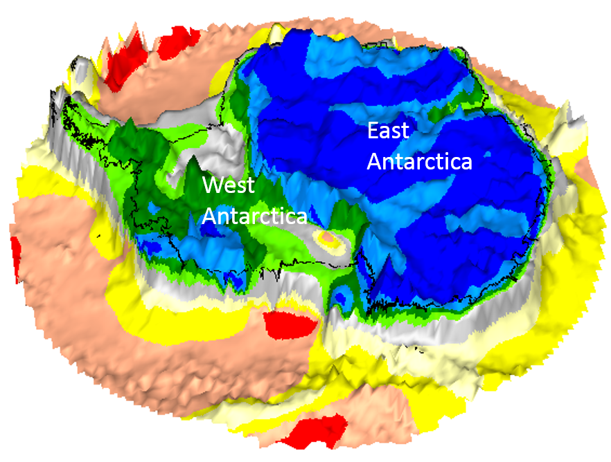 Mapa Antarktidy vytvořená družicí GOCE