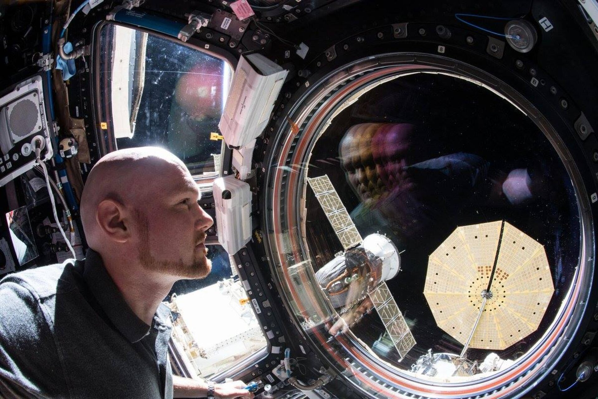 ESA-Astronaut Alexander Gerst in der Aussichtsplattform Cupola auf der Internationalen Raumstation