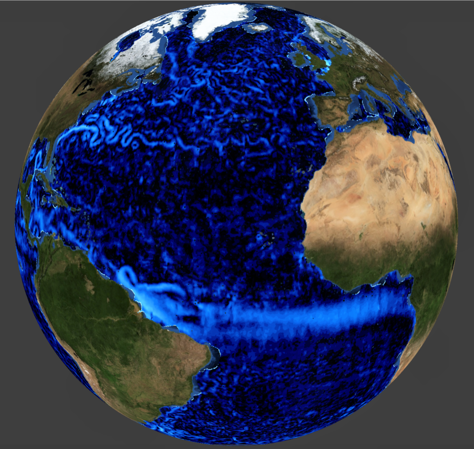 Simulated ocean surface currents, as would have been expected from ESA’s SKIM ex-candidate mission. The satellite would have carried brand-new technology to offer more accurate measurements.