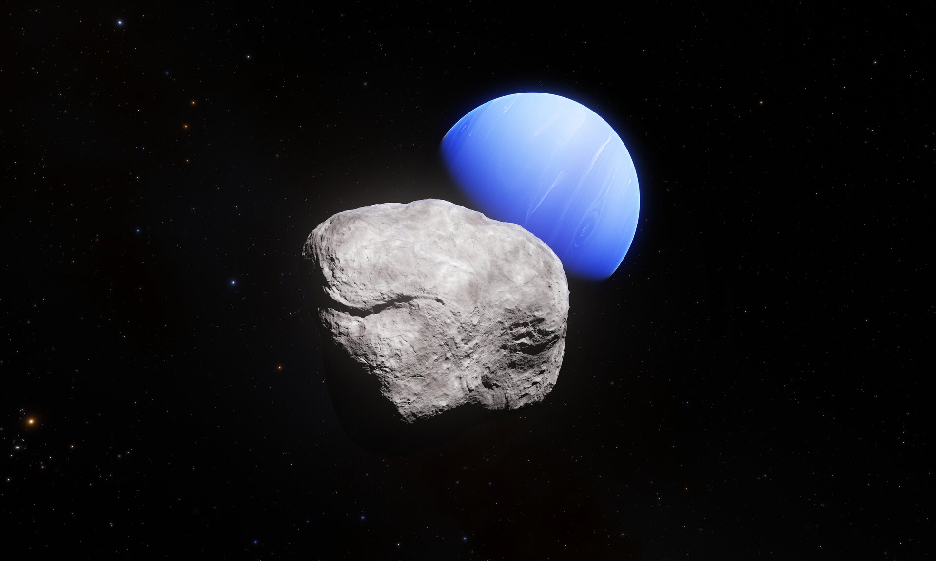 Neptune and its smallest moon Hippocamp (artist's impression)