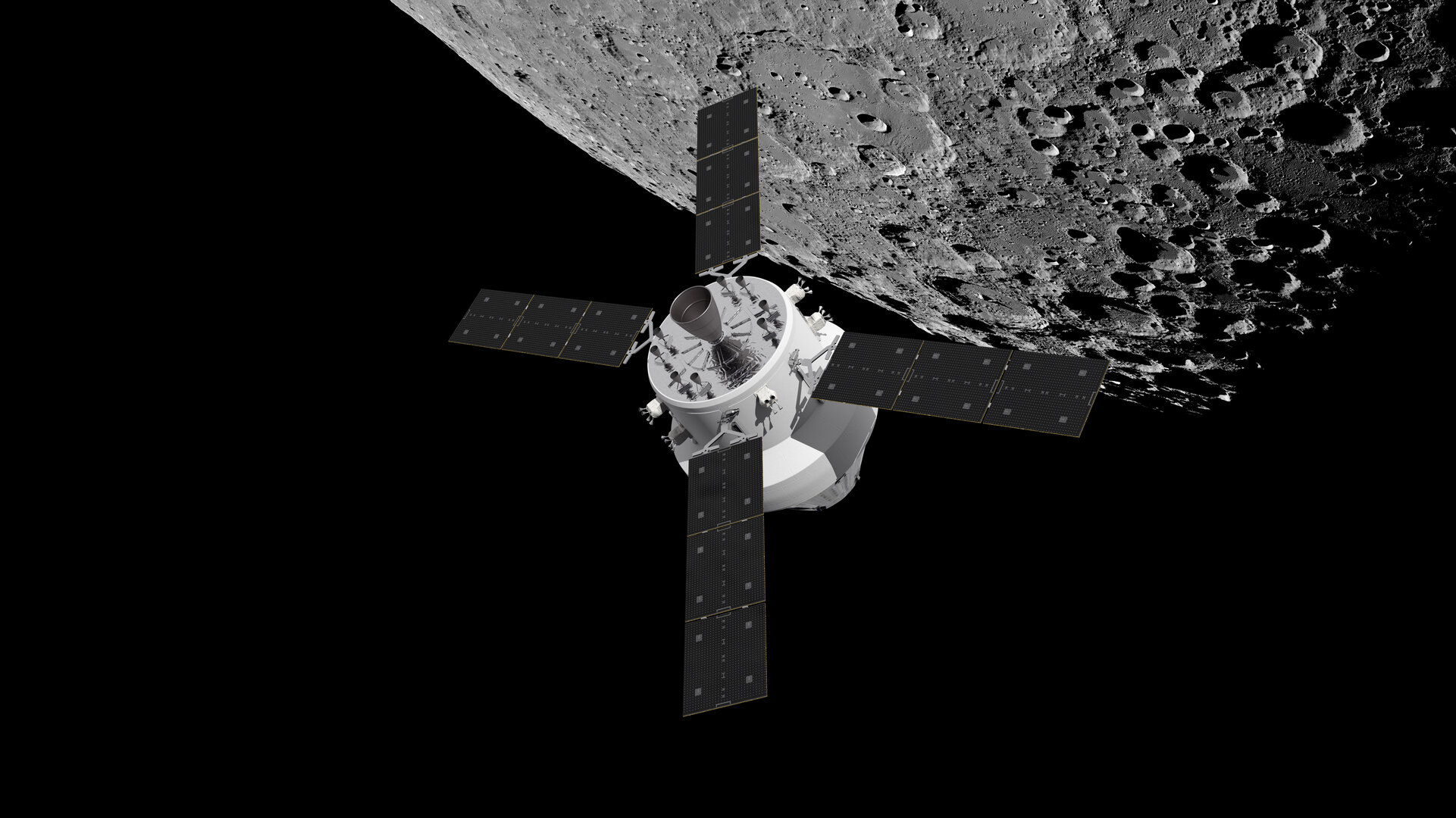 Orion and European Service Module over the Moon