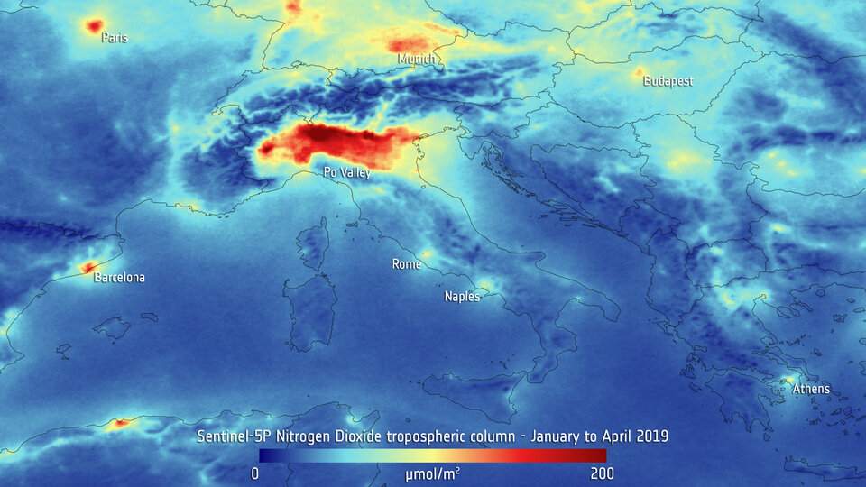 Oxid dusičitý nad severní Itálií