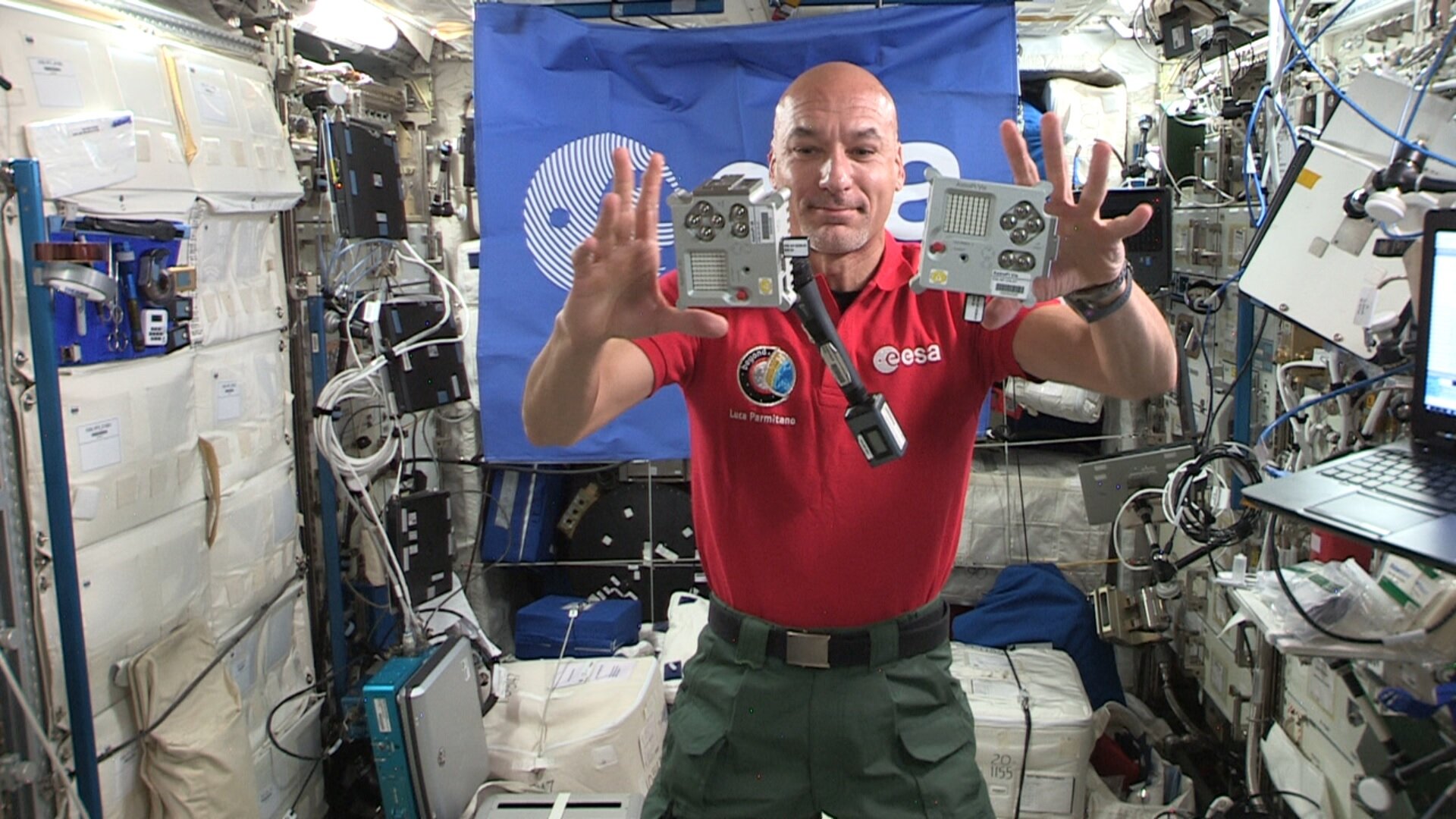 ESA astronaut Luca Parmitano with Ed and Izzy 