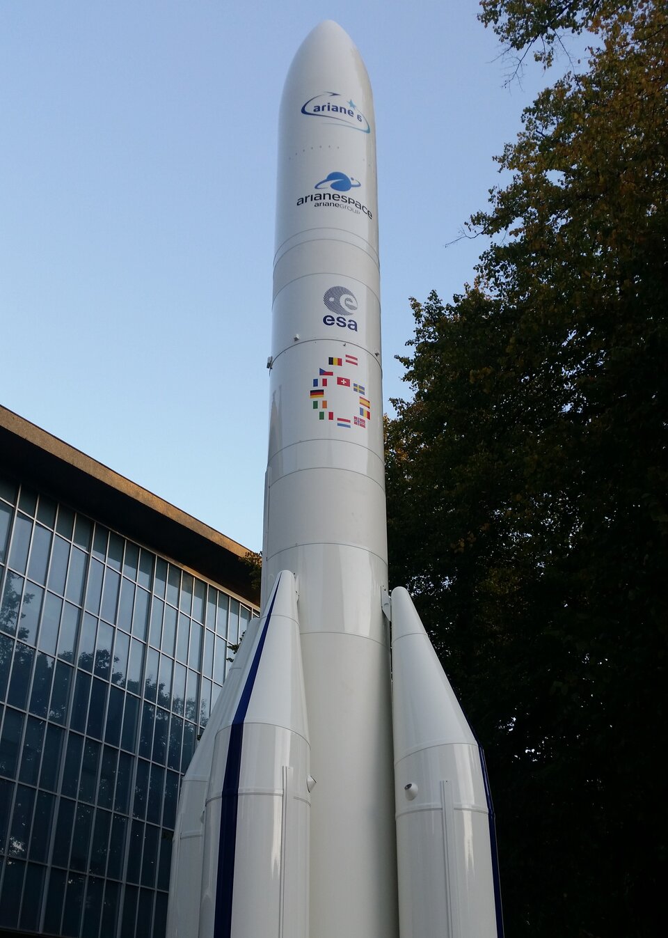 The 1:10 scale model of Ariane 6 outside the Design Museum in London