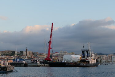 Huge satellite shipping container arrives at the port of Cannes