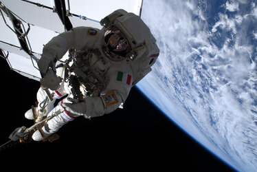 Luca Parmitano during second spacewalk to service AMS-02