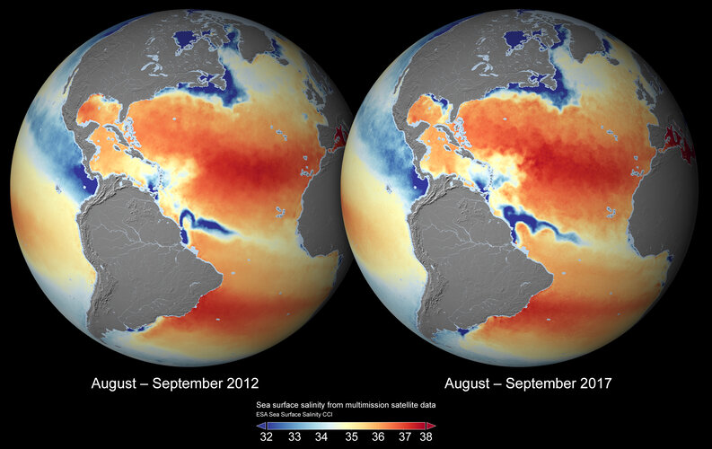 Global sea-surface salinity 2012 and 2017