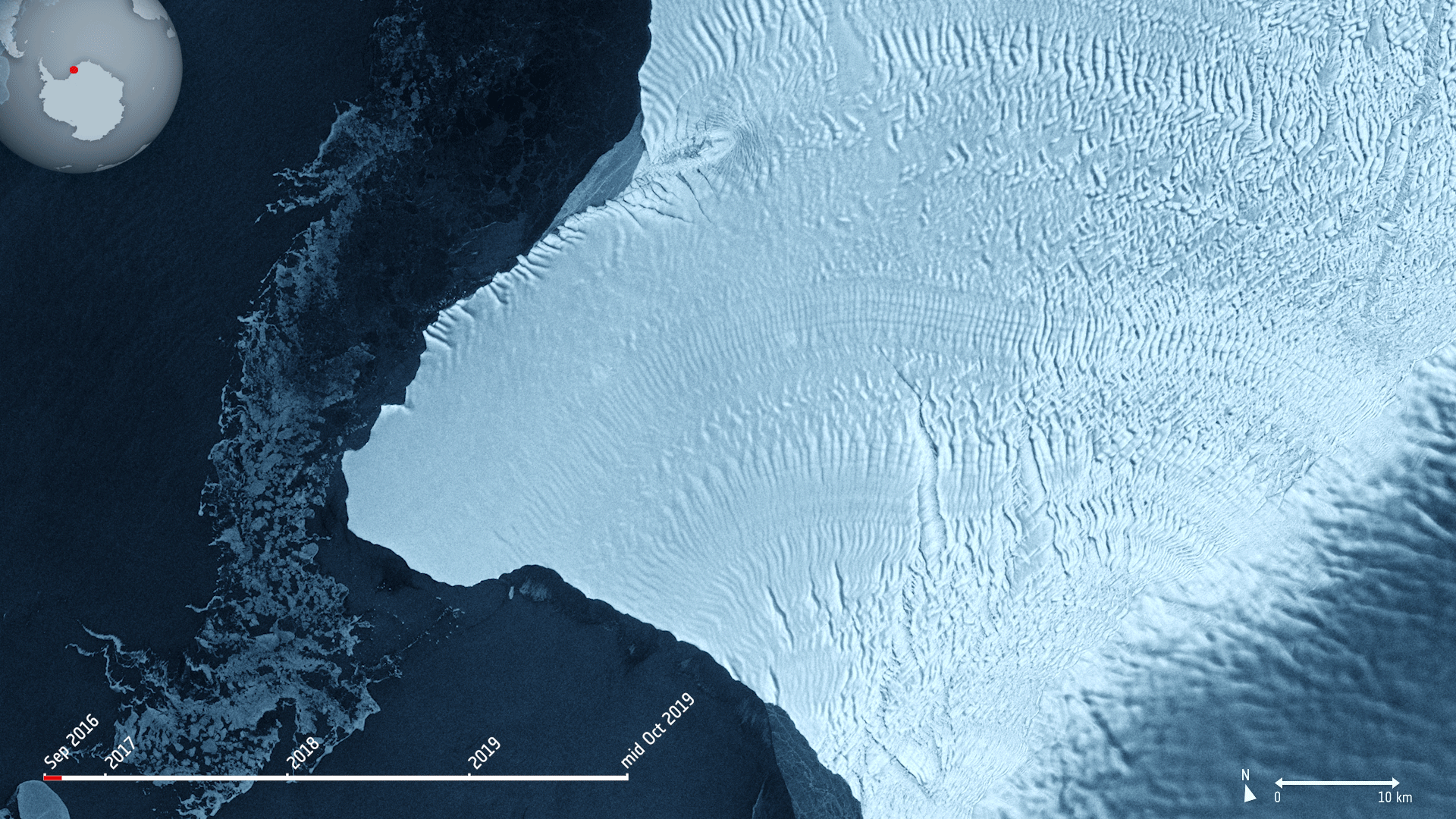 Cracks in the Brunt ice shelf, Antarctica