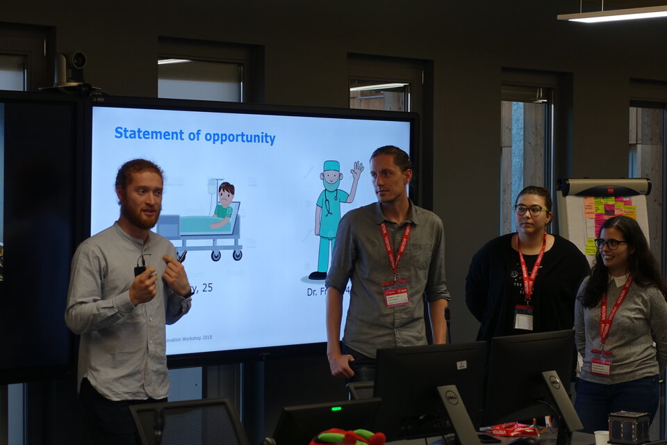 Students pitching their project during the 2018 Workshop