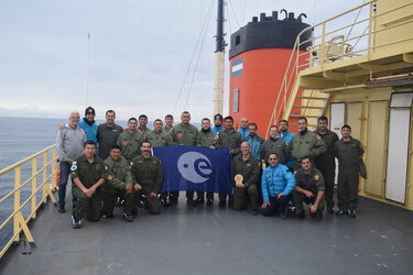 Belgrano base crew and Tempus team on the ARA Alte Irizar icebreaker