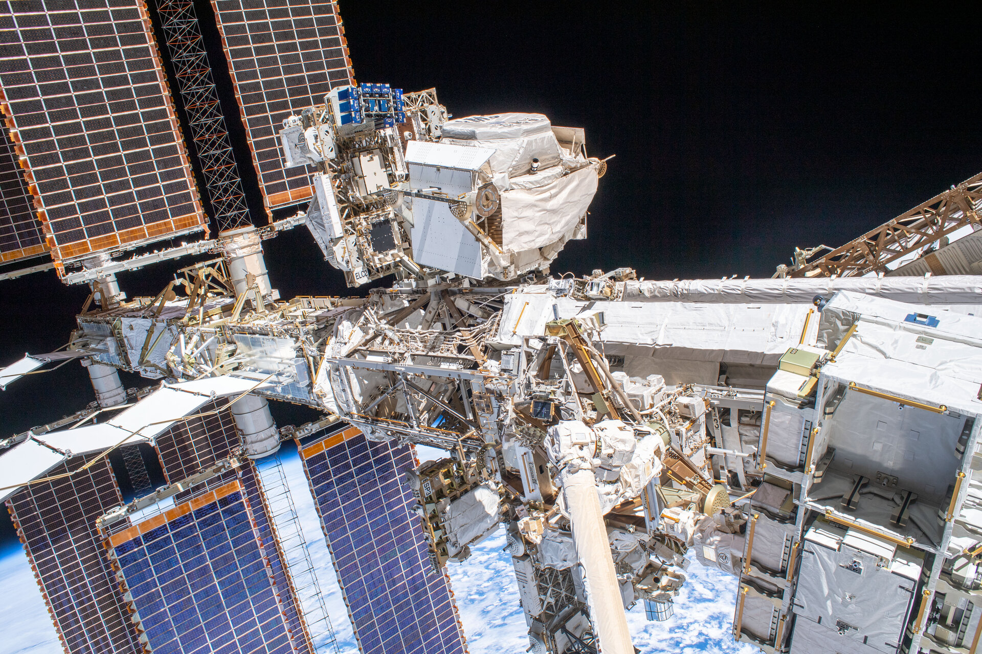 International Space Station seen during spacewalk