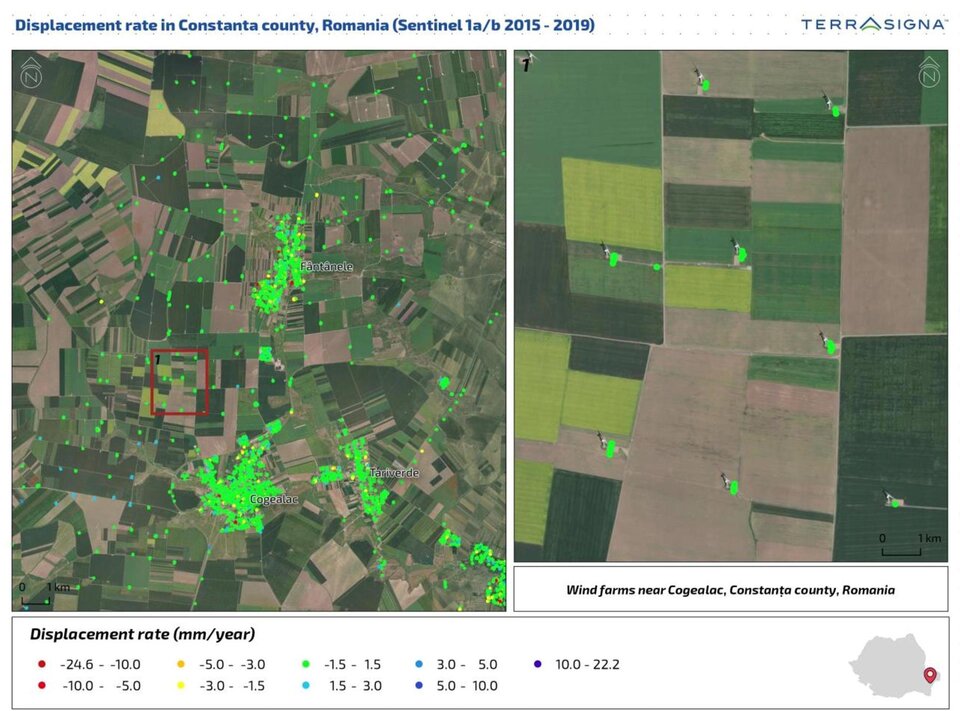 Displacement rate in Constanta county, Romania (Sentinel 1 a/b 2015-2019)