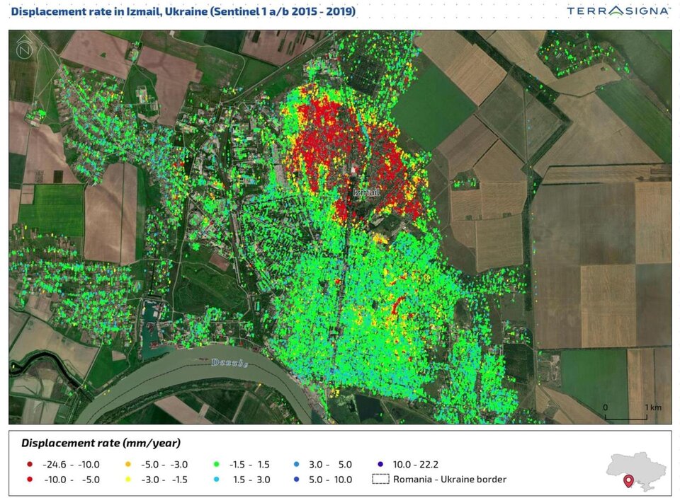 Displacement rate in Izmail, Ukraine (Sentinel 1 a/b 2015-2019)