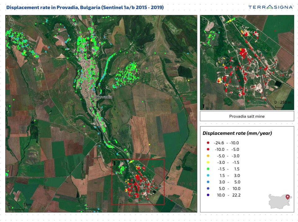Displacement rate in Provadia, Bulgaria (Sentinel 1 a/b 2015-2019)