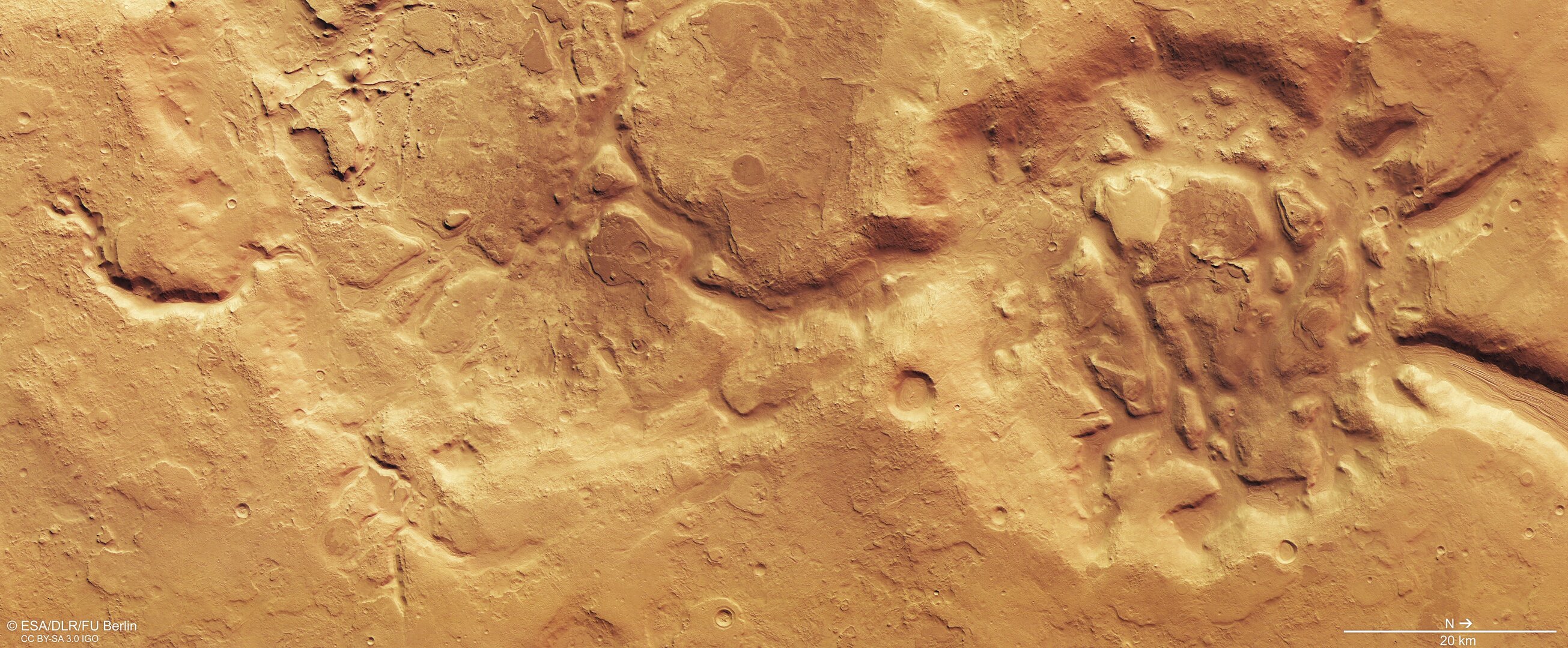 Zerfressenes Gebiet auf dem Mars