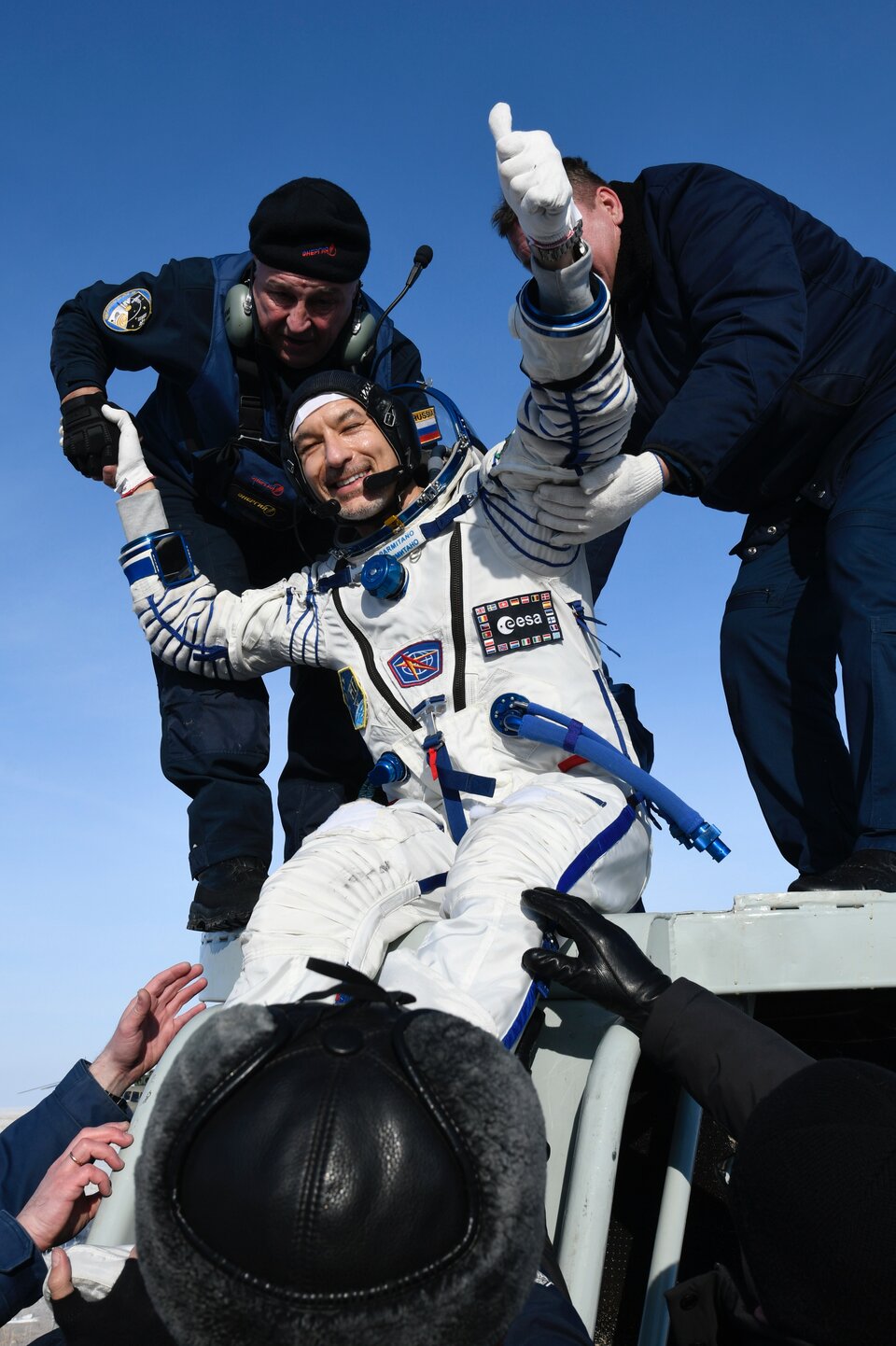 Luca emerges from Soyuz MS-13