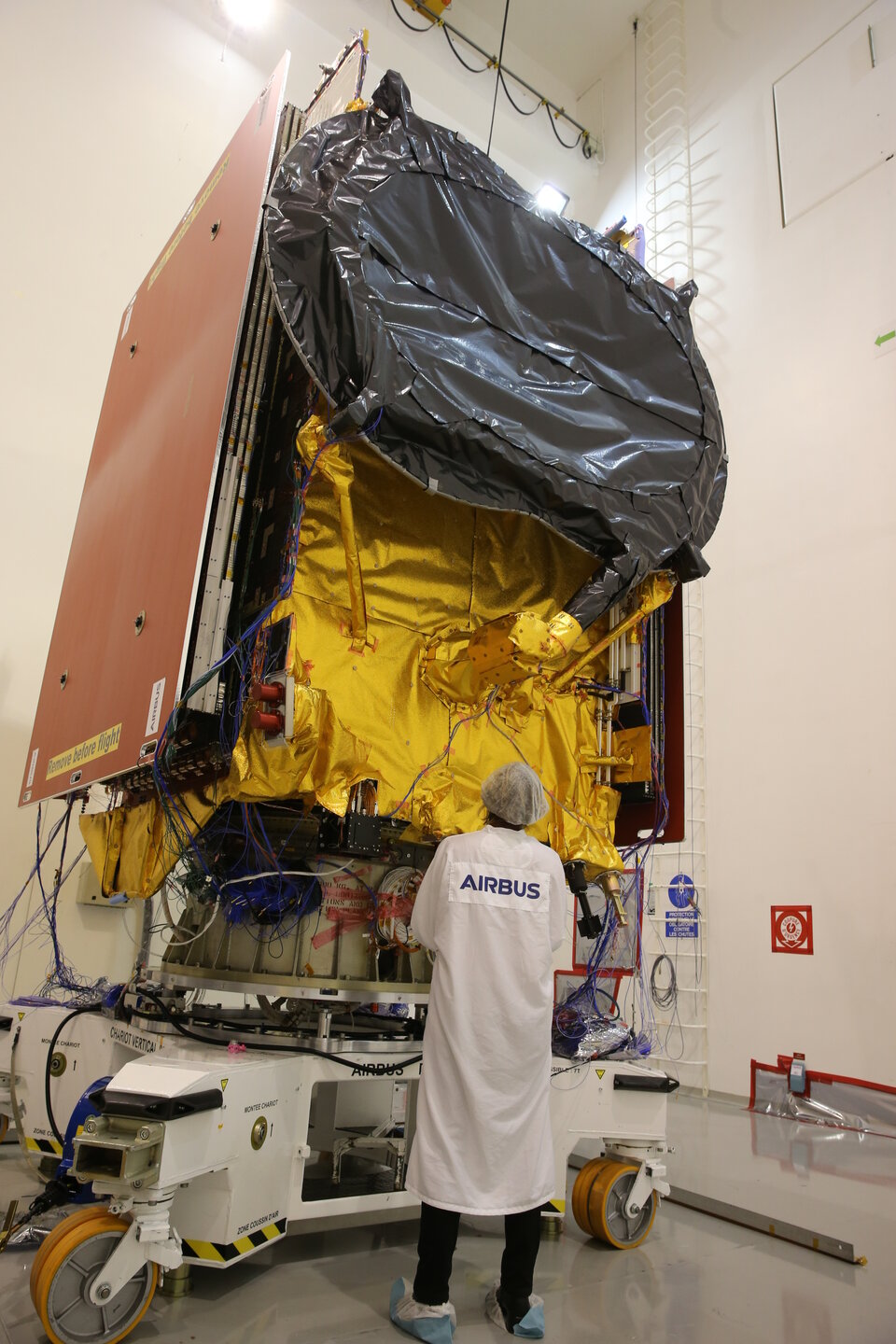 The satellite was shaken to simulate the effects of launch