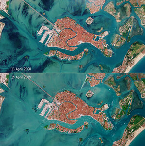 The Venetian lagoon appears almost deserted following Italy's lockdown to limit the spread of the coronavirus disease - as seen by Copernicus Sentinel-2