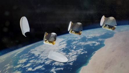 Artist's impression of three OneSat telecommunications satellites