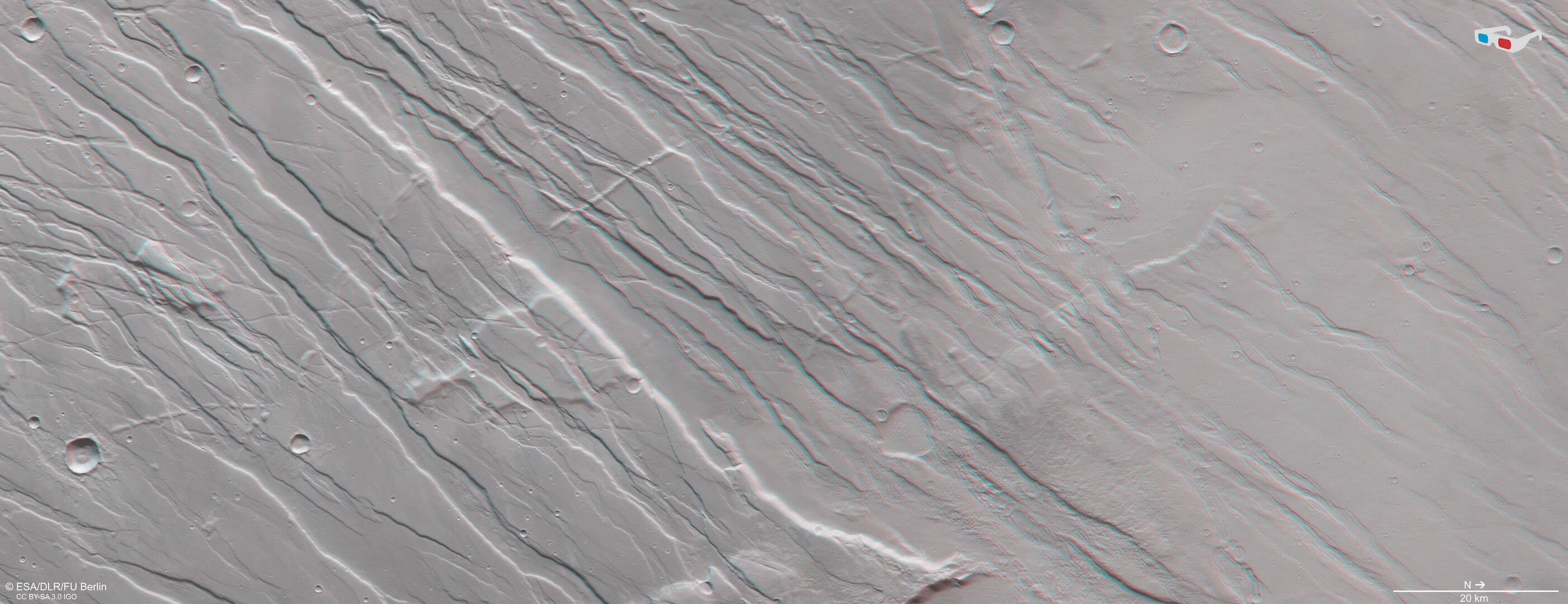 3D view of Tempe Fossae on Mars