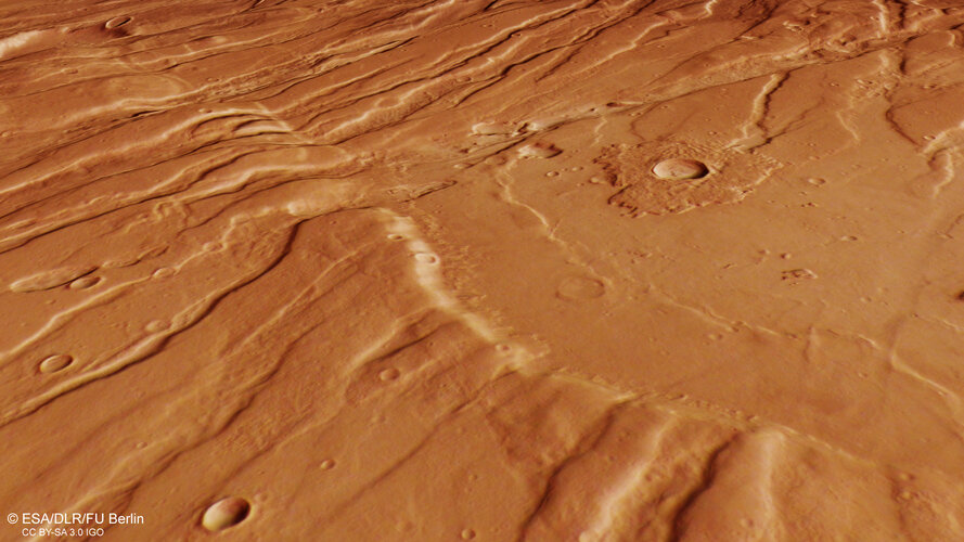 Perspective view of Tempe Fossae on Mars