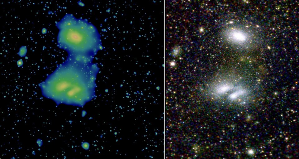 eRosita zeigt zwei interagierende Galaxienhaufen, A3391 und A3395