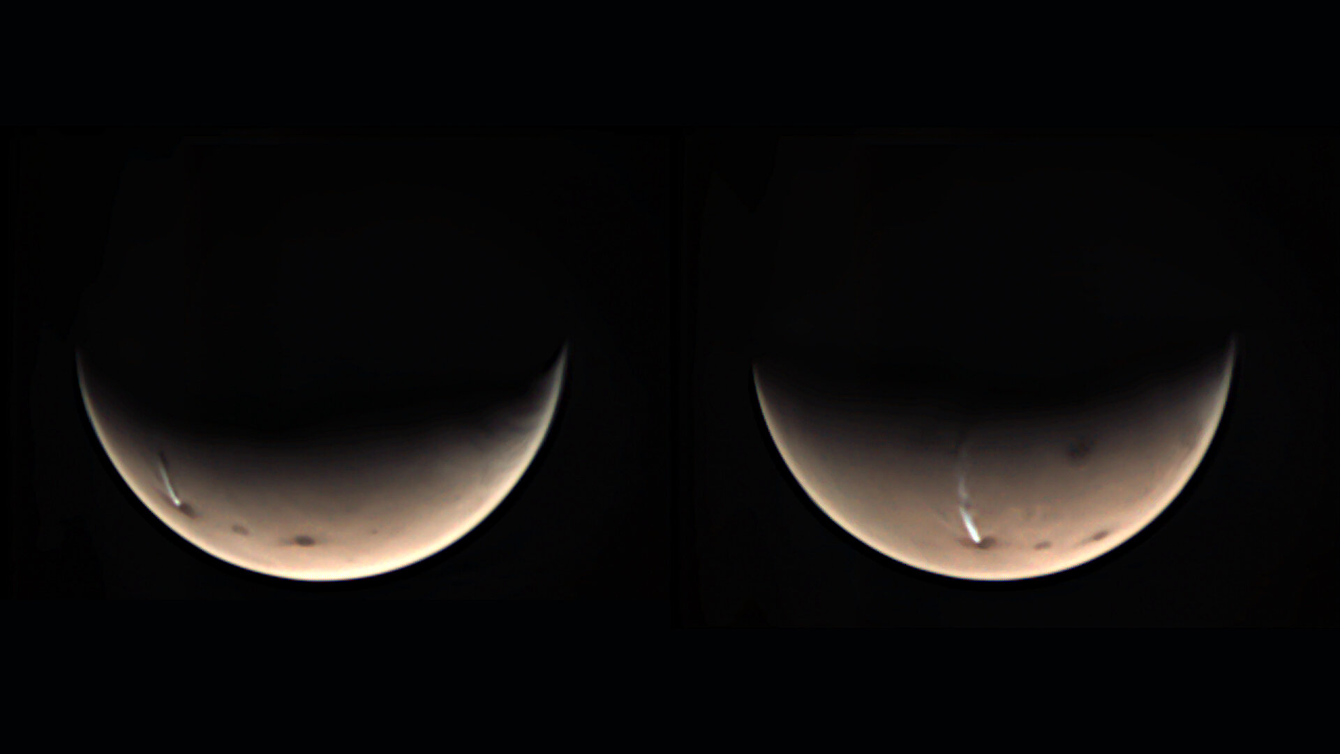 Mars, dlouhý mrak ze sopky Arsia mons