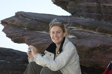 Vinciane Debaille in her natural habitat – surrounded by rocks.