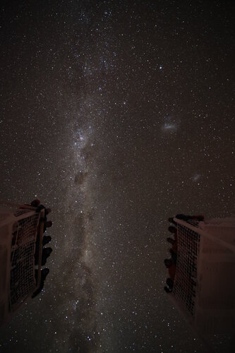 Antarctica crew under Milky Way