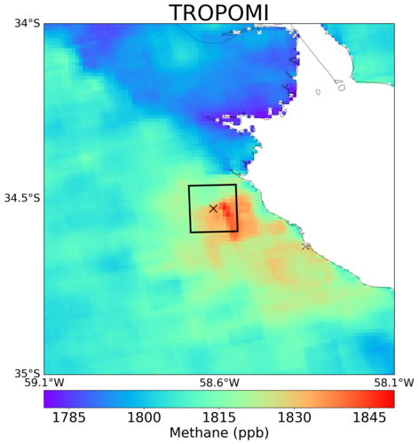 Averaged methane concentrations over Buenos Aires observed by Copernicus Sentinel-5P