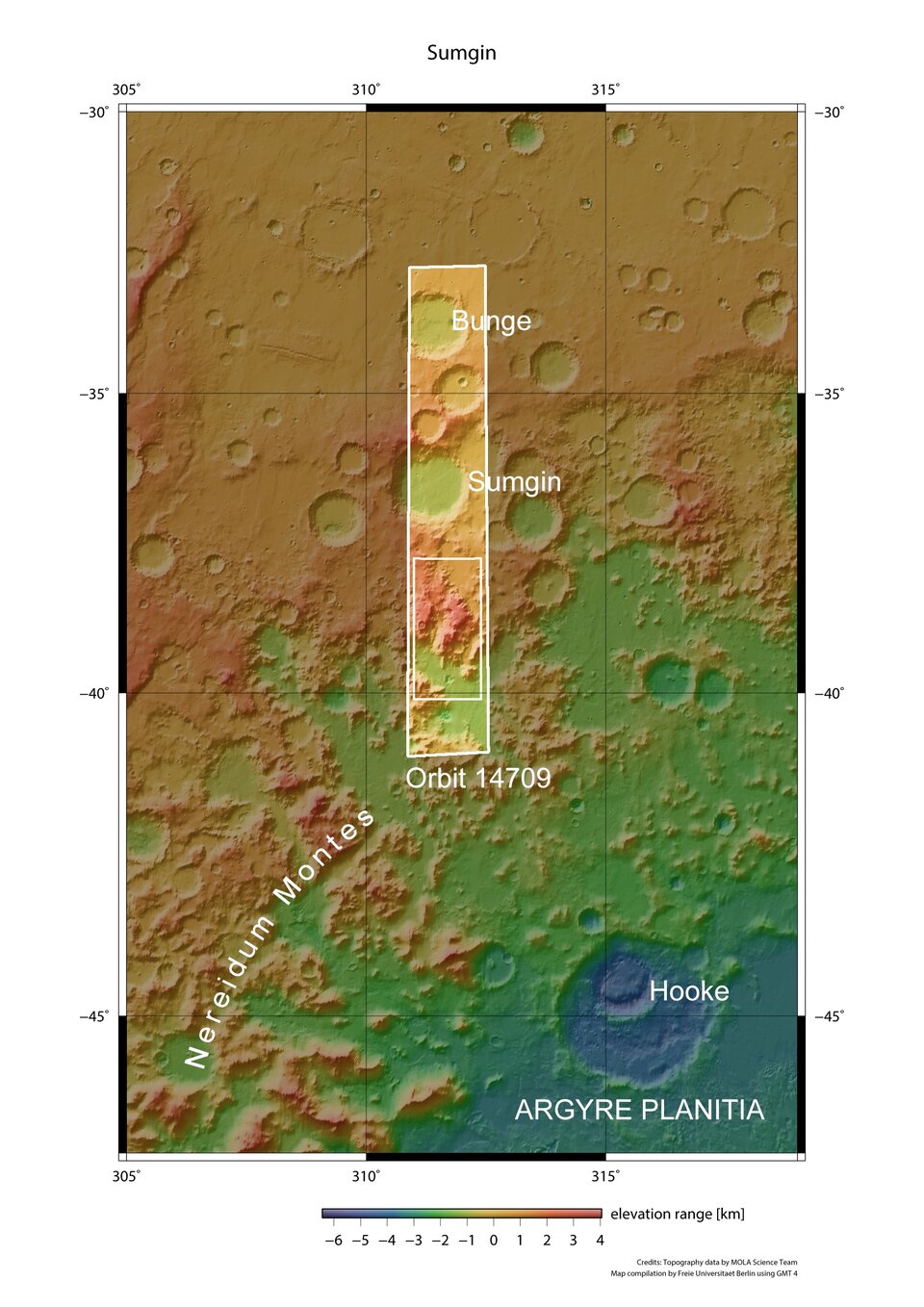 Reference image of Argyre impact basin on Mars