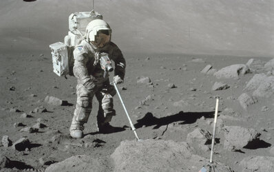 Lunar dust clinging to spacesuit