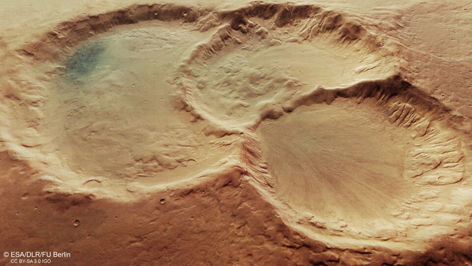 Perspective view of triple martian crater