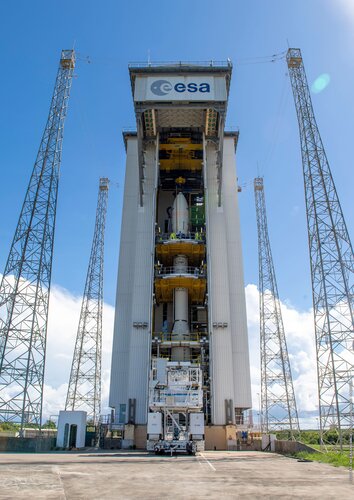 SEOSAT-Ingenio meets rest of Vega rocket in the launch tower