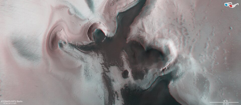 Una escena festiva cerca del polo sur de Marte en 3D