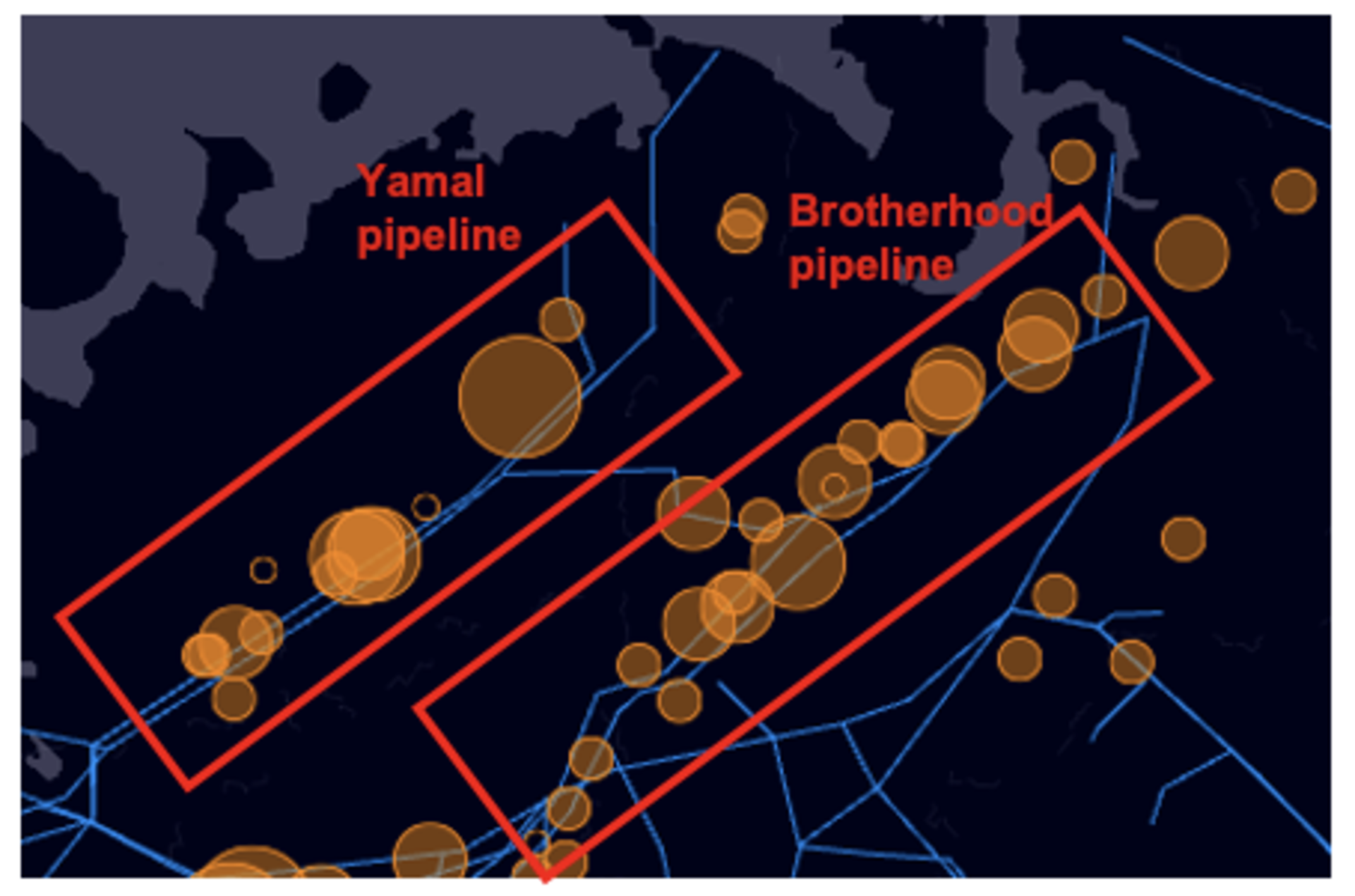 Emission hotspots from the Yamal-Europe and ‘Brotherhood’ pipelines