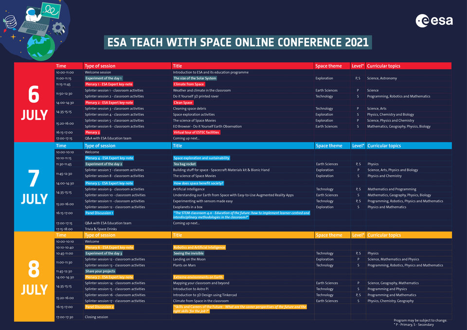 Programme of ESA Teach with Space Online Conference 2021