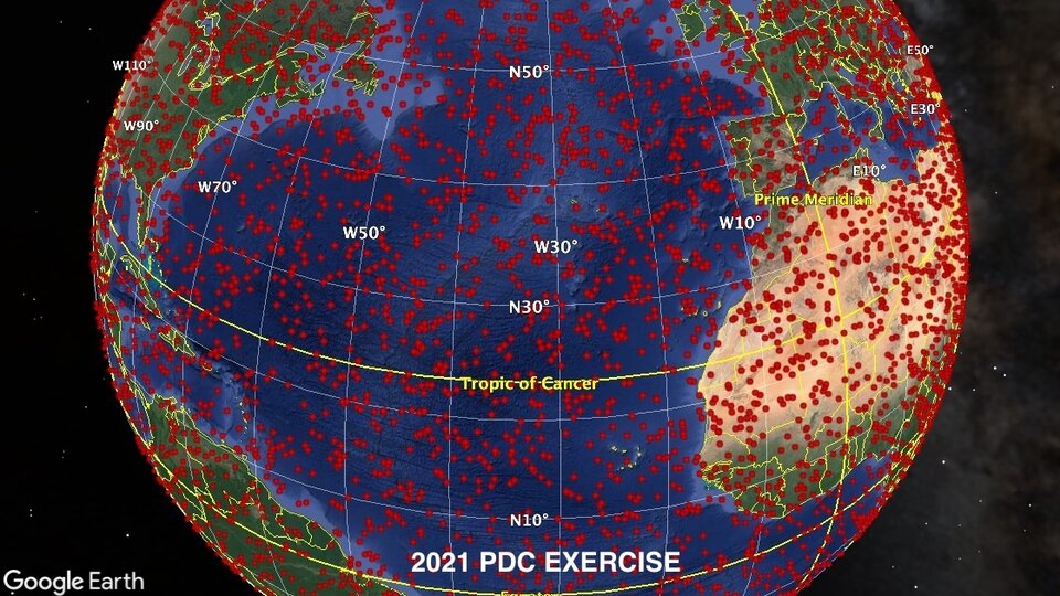 Potential impact hemisphere for 2021 PDC