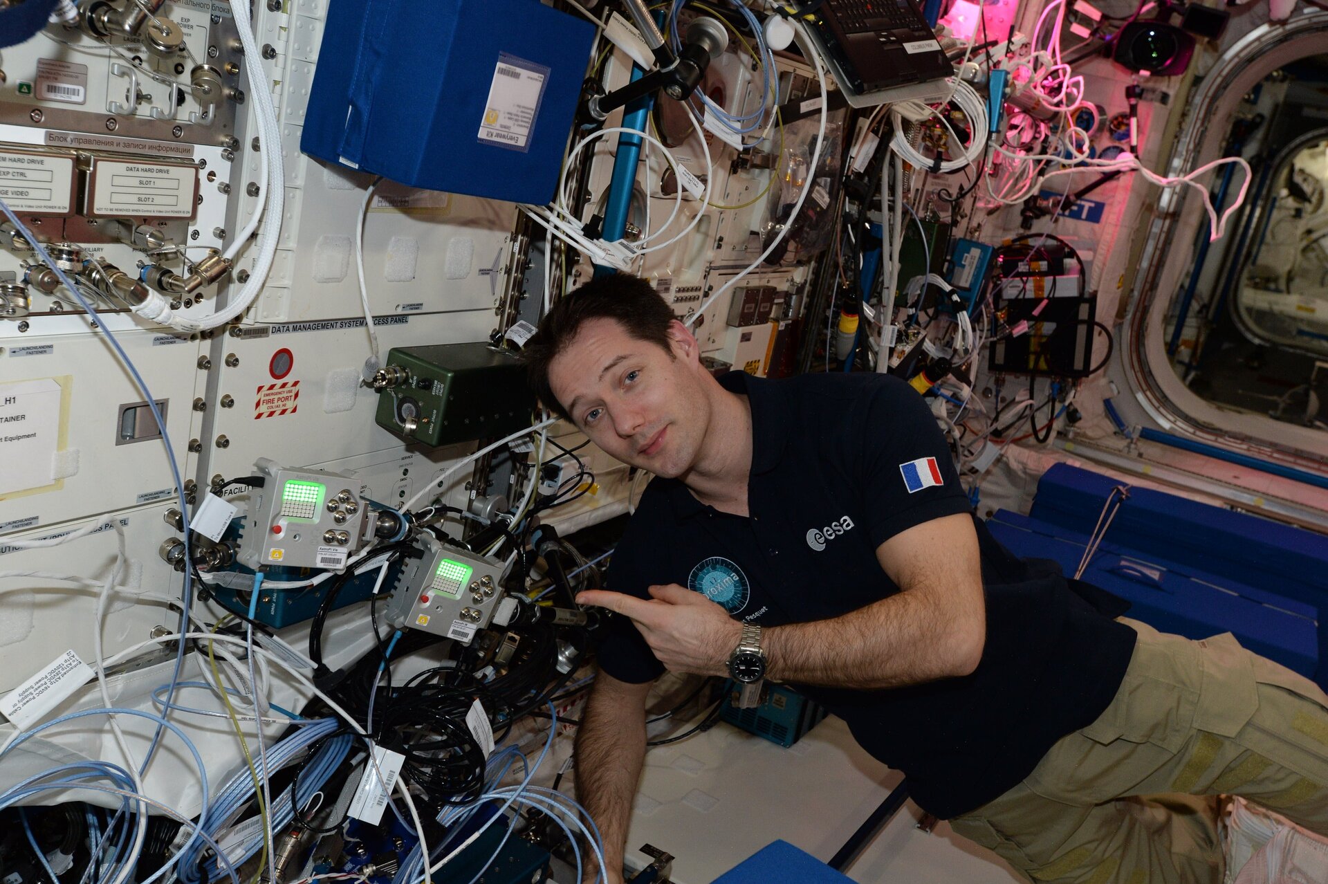 ESA Astronaut Thomas Pesquet with the Astro Pi computers onboard the ISS