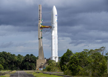 Ariane 5 transfer from the final assembly building to the launch pad