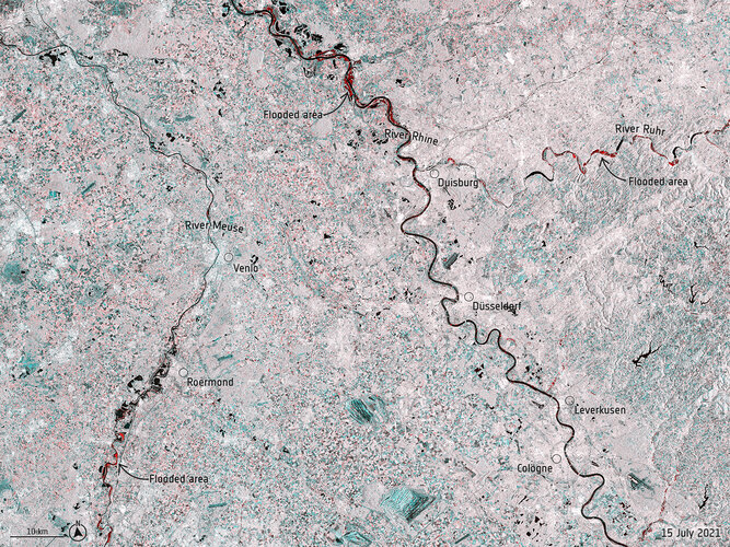 Starke Regenfälle haben dazu geführt, dass in Westeuropa Flüsse über die Ufer getreten sind und Häuser und andere Gebäude weggespült wurden. Daten der Copernicus Sentinel-1 Mission kartieren die Überschwemmungsgebiete, um entsprechende Hilfsmaßnahmen einzuleiten.