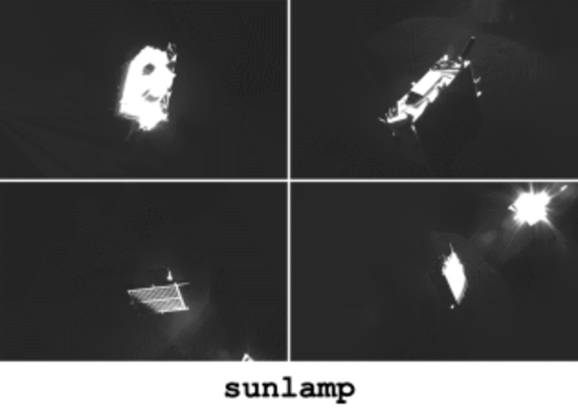 Satellite models illuminated with sunlamp